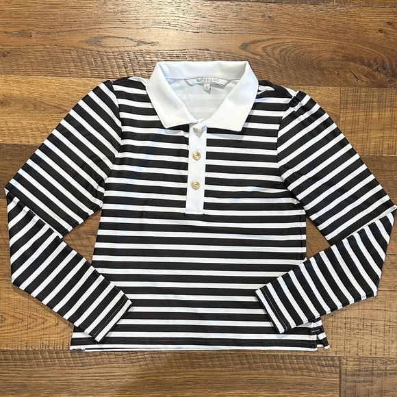 Smith & Quinn Tops - Stylish Black and White Striped Athletic Polo